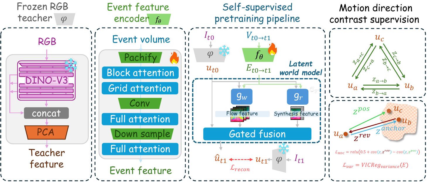 Event encoder architecture and pretraining pipeline